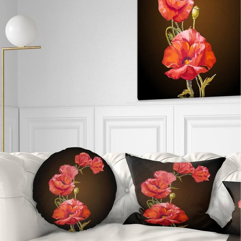 Designart 'Bright Poppies Flower' Floral Throw Pillow - Round - 16 inches round - Small