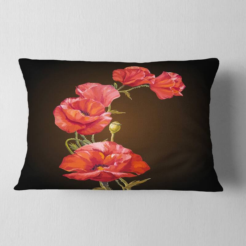 Designart 'Bright Poppies Flower' Floral Throw Pillow