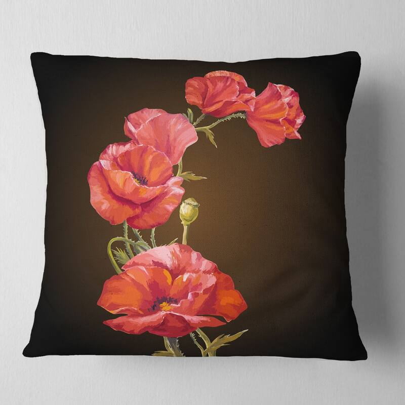 Designart 'Bright Poppies Flower' Floral Throw Pillow