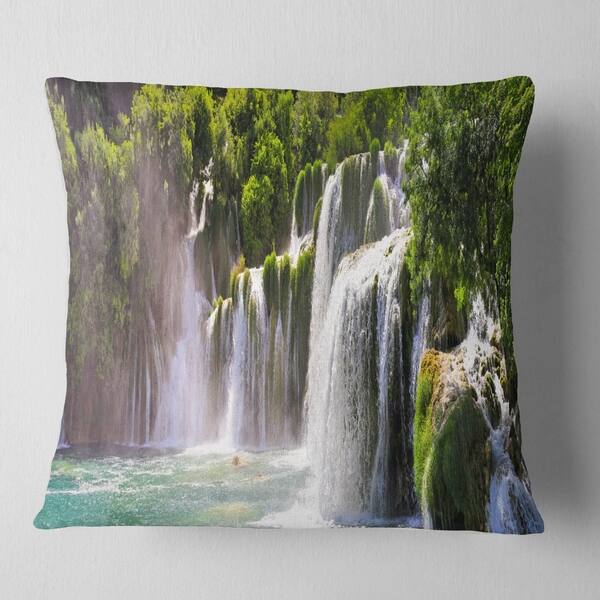 Designart Krka Waterfall Landscape Abstract Throw Pillow On Sale Overstock 20948186