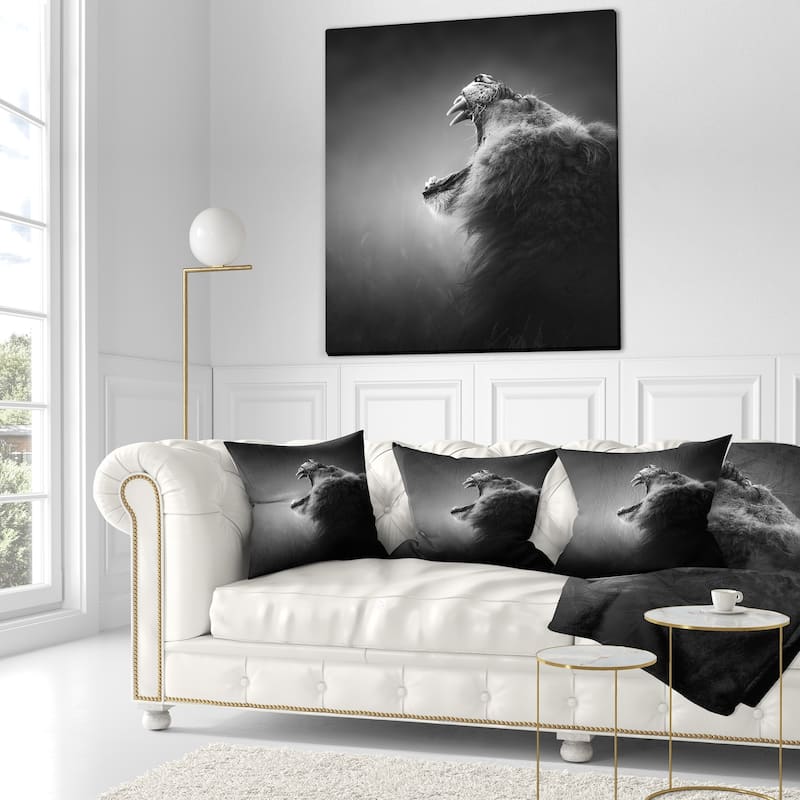 Designart 'Lion Displaying Teeth' Animal Throw Pillow - Bed Bath ...