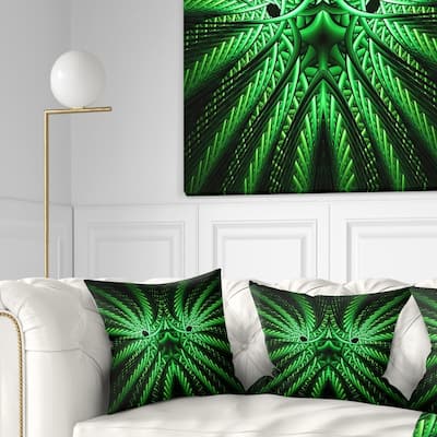 Designart 'Glowing Green Fractal Flower in Black' Abstract Throw Pillow