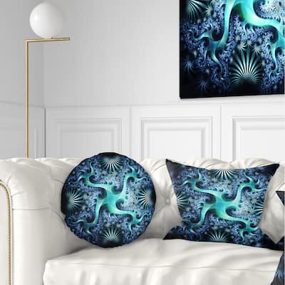 Designart 'Glowing Blue Fractal Flower Design' Abstract Throw Pillow