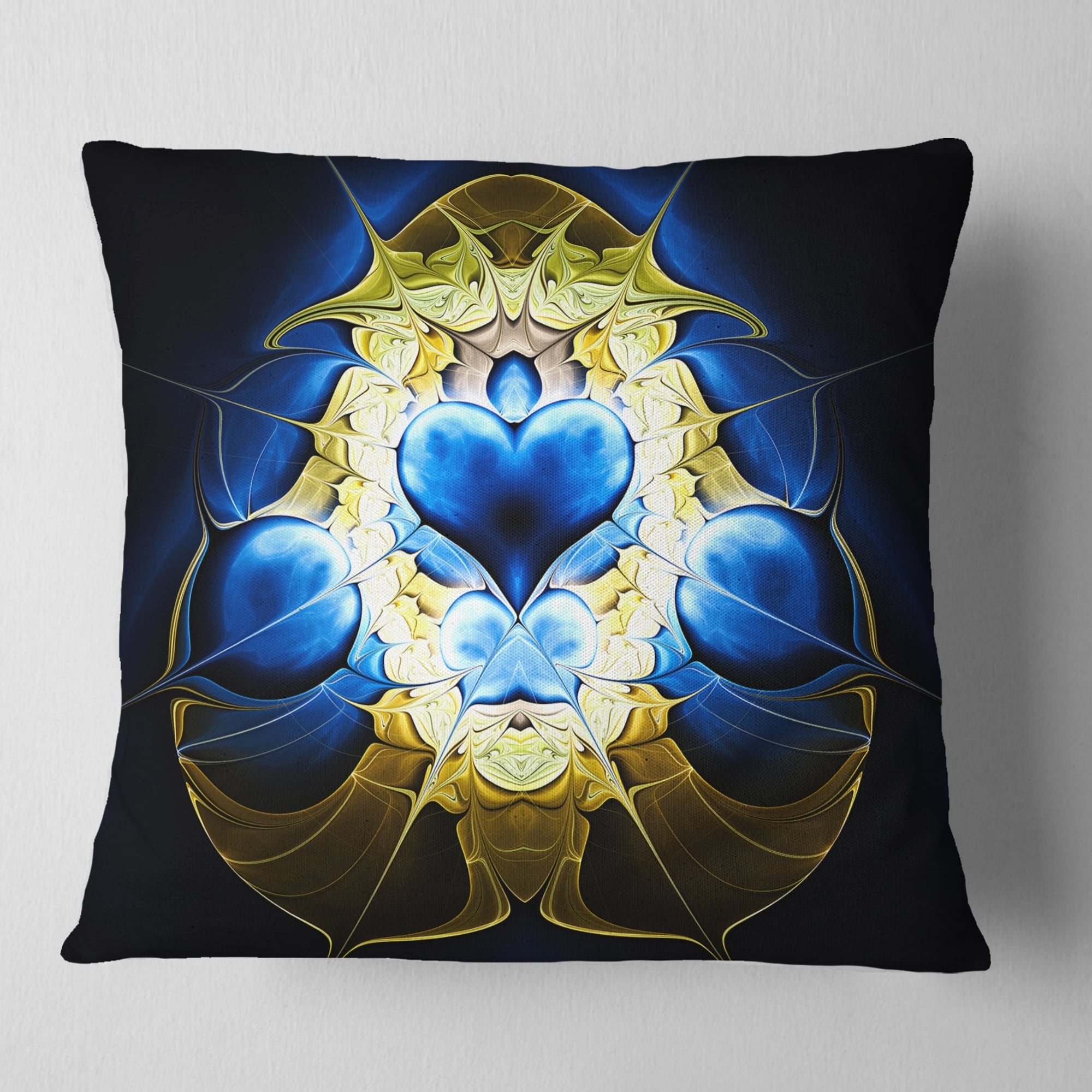 Designart 'Fractal Golden Blue Structure' Contemporary Throw Pillow - Square - 18 in. x 18 in. - Medium