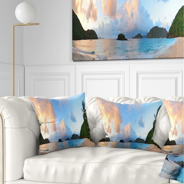 Designart 'Beach Sunset with Clouds' Landscape Photography Throw Pillow