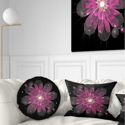Designart 'Shiny Light Pink Fractal Flower on Black' Floral Throw Pillow