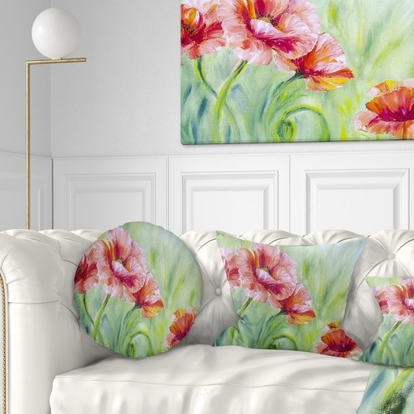 Designart 'Pale Red Poppies' Floral Throw Pillow