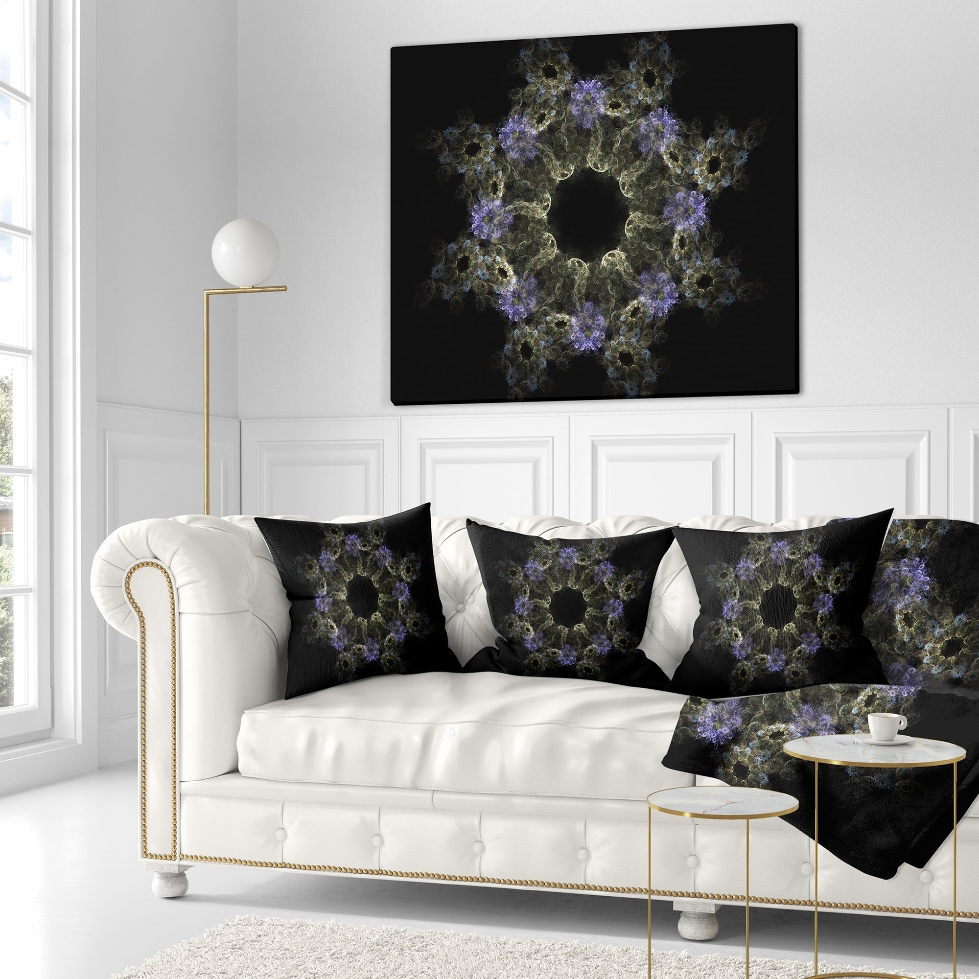 Designart 'Glowing Radial Fractal Flower in Purple' Floral Throw Pillow ...