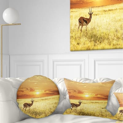 Designart 'Solitary Antelope in Grassland' African Landscape Printed Throw Pillow