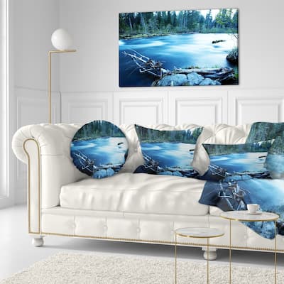 Designart 'Beautiful Blue River in Forest' Landscape Printed Throw Pillow