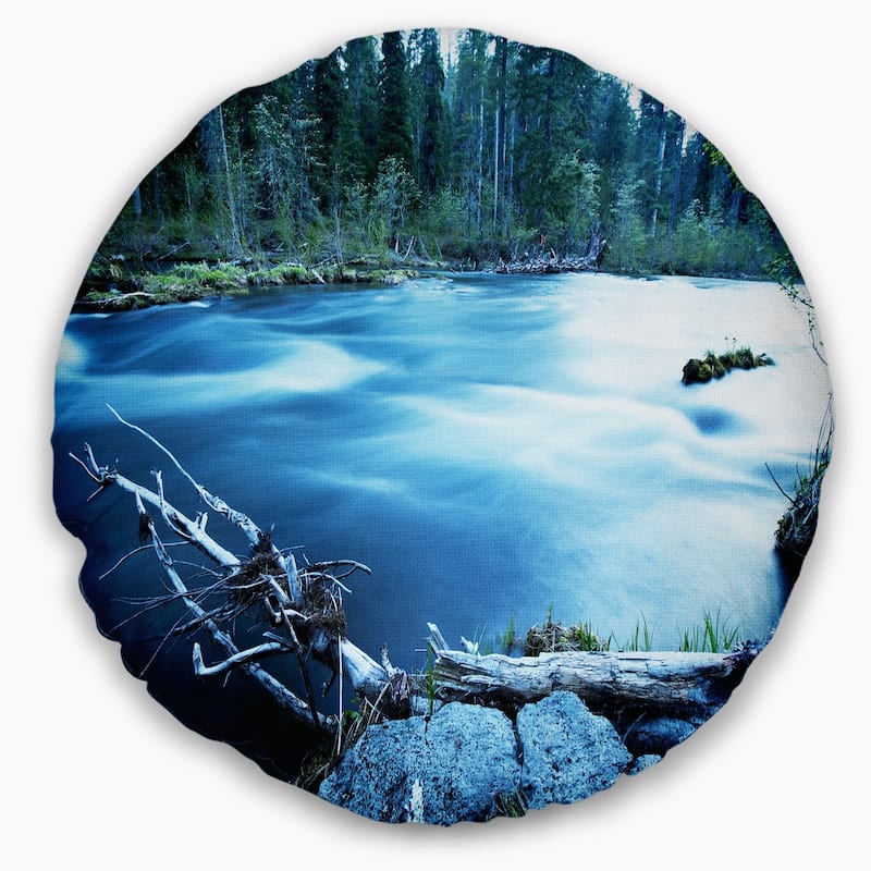 Designart 'Beautiful Blue River in Forest' Landscape Printed Throw Pillow