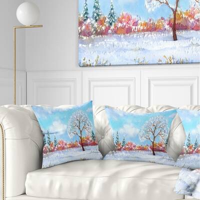 Designart 'Tree in Winter' Watercolor Painting Landscape Printed Throw Pillow