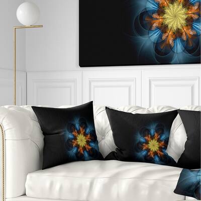 Designart 'Symmetrical Blue Orange Fractal Flower' Abstract Throw Pillow
