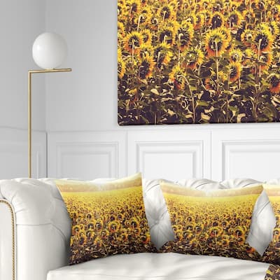 Designart 'Blooming Sunflowers At Sunset' Landscape Printed Throw Pillow