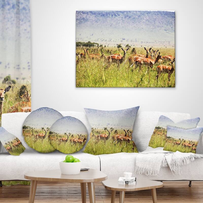 Designart 'Beautiful Antelope in Grass' African Landscape Printed Throw Pillow