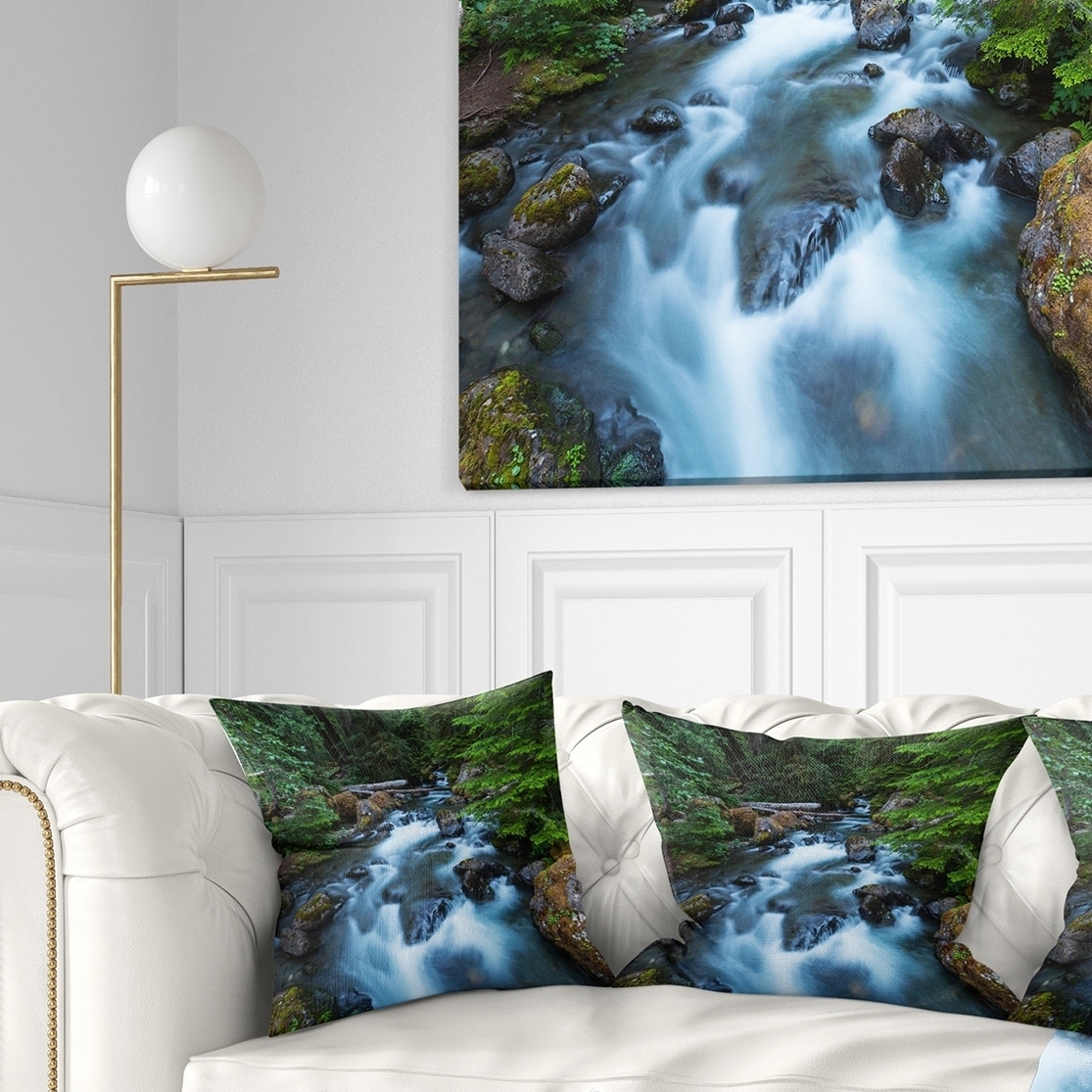 Shop Designart Rushing Water In Forest Creek Landscape Printed Throw Pillow Free Shipping On Orders Over 45 Overstock 20948603