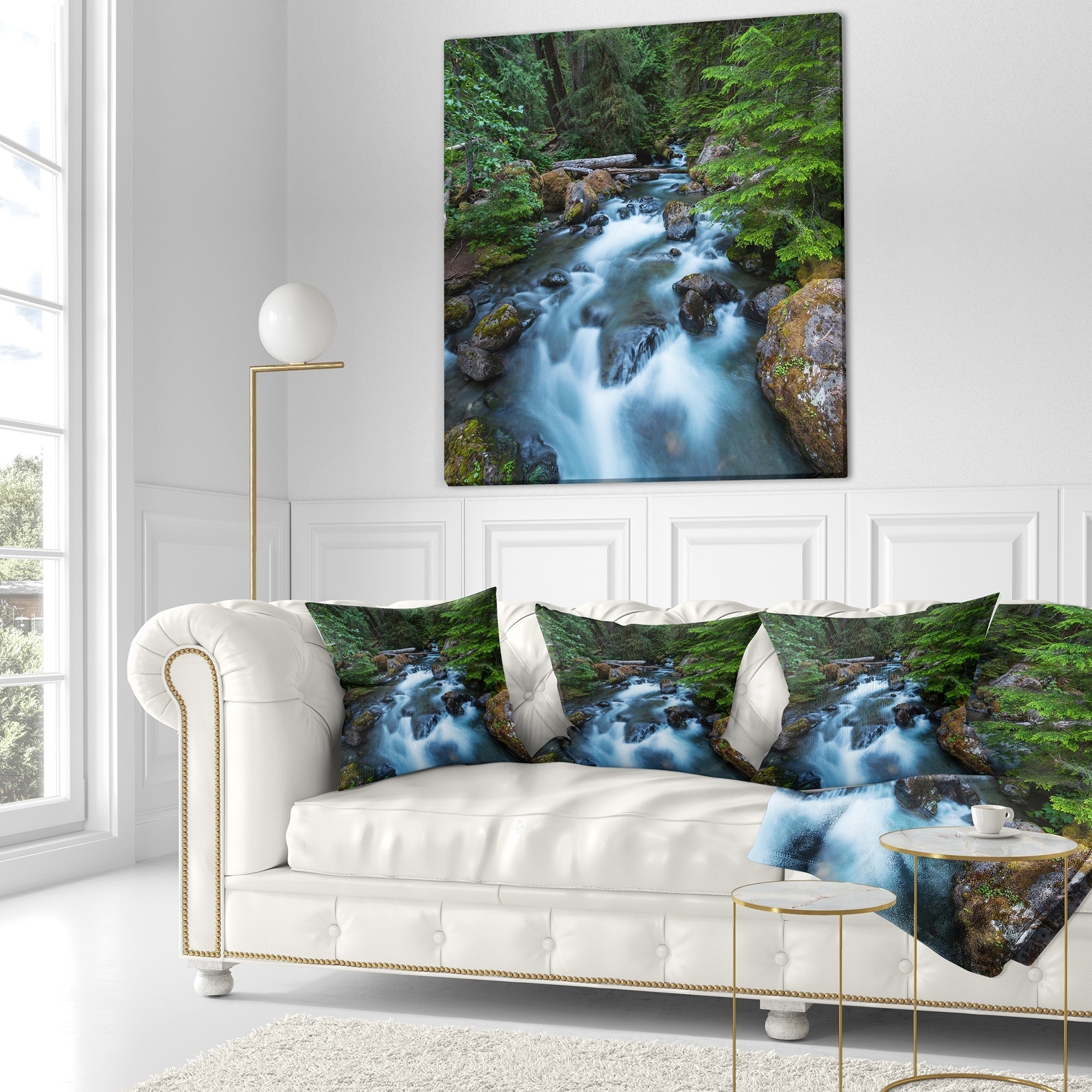 Shop Designart Rushing Water In Forest Creek Landscape Printed Throw Pillow Free Shipping On Orders Over 45 Overstock 20948603