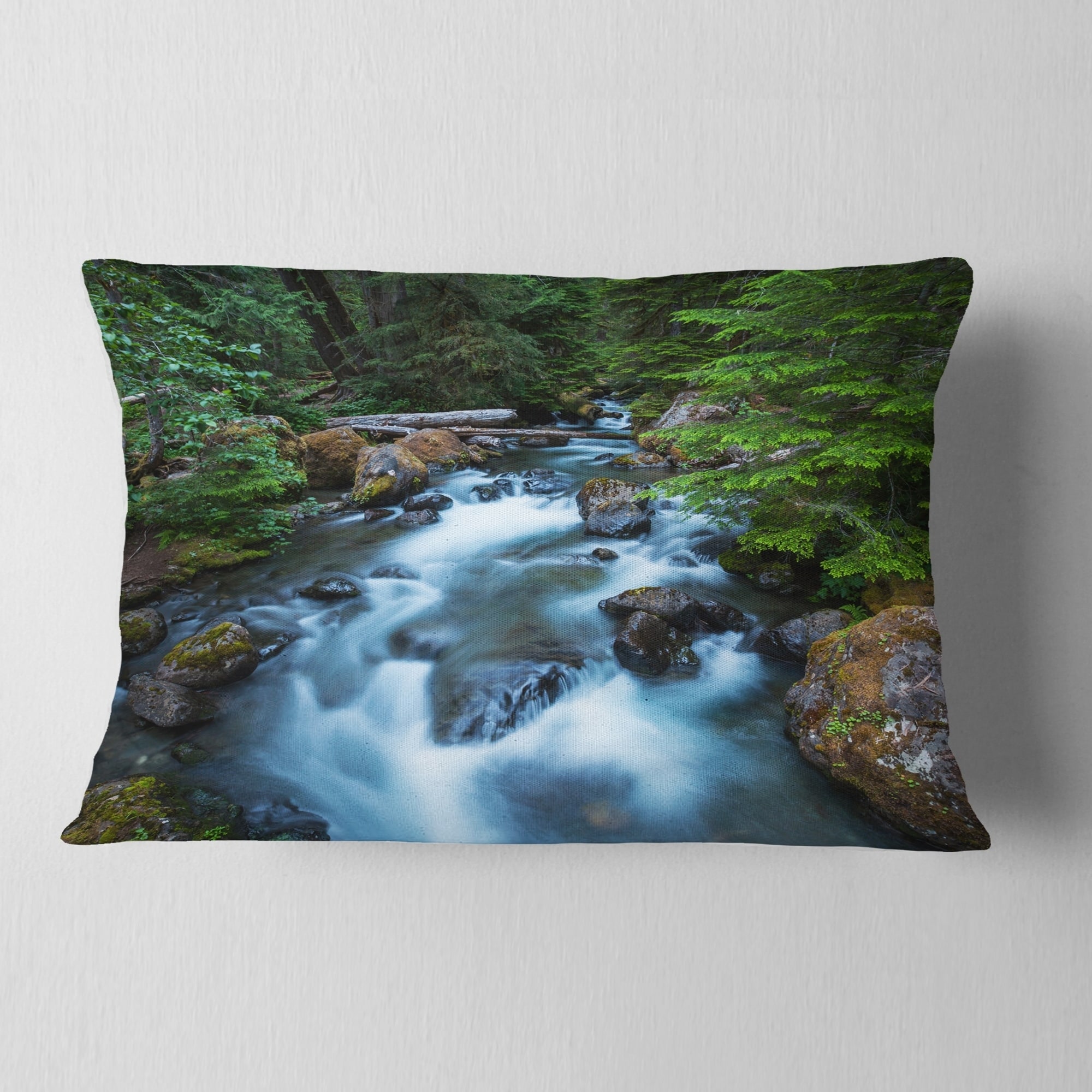 Shop Designart Rushing Water In Forest Creek Landscape Printed Throw Pillow Free Shipping On Orders Over 45 Overstock 20948603