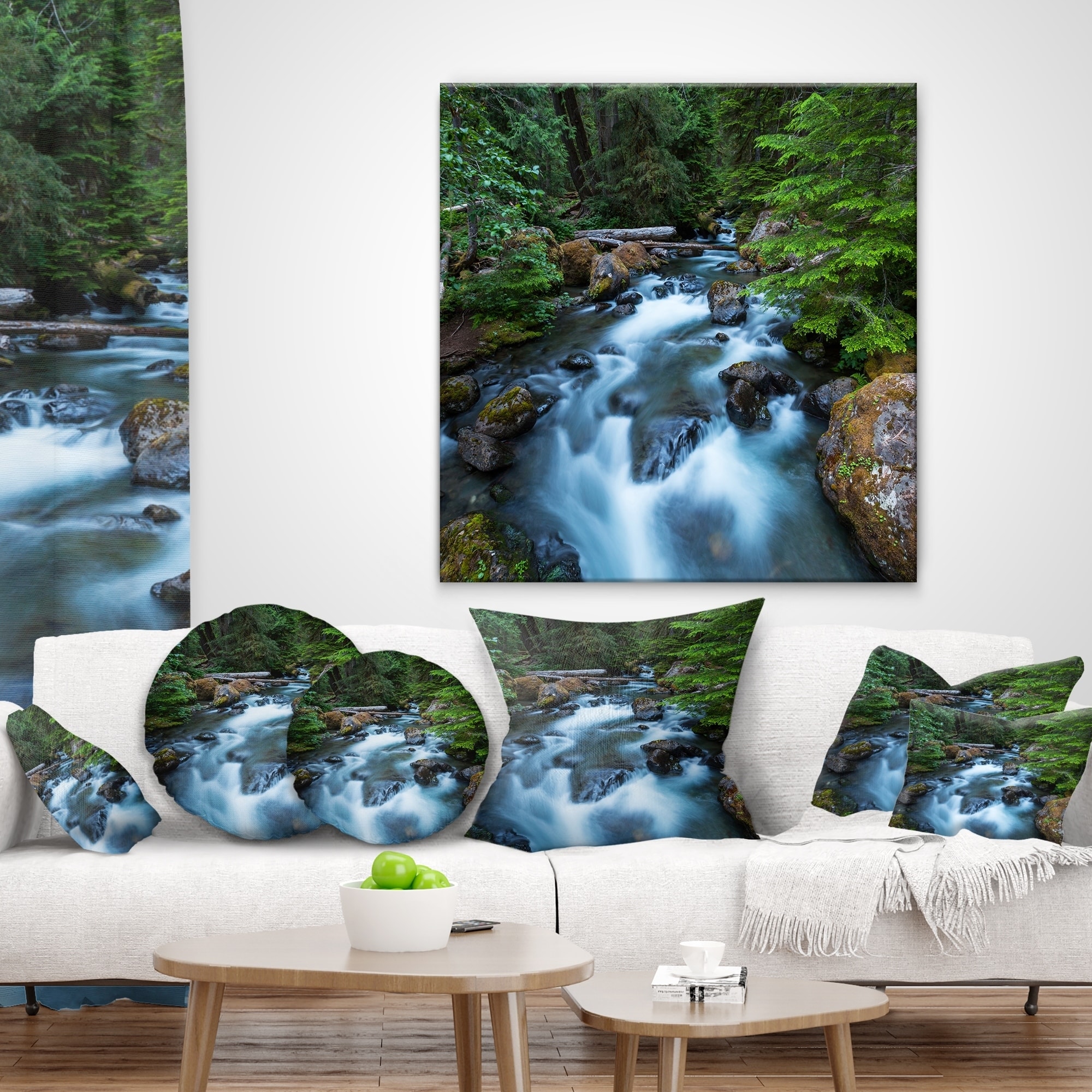 Shop Designart Rushing Water In Forest Creek Landscape Printed Throw Pillow Free Shipping On Orders Over 45 Overstock 20948603