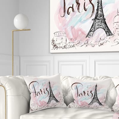 Designart 'Illustration with Paris Eiffel Tower' Abstract Cityscape Throw Pillow