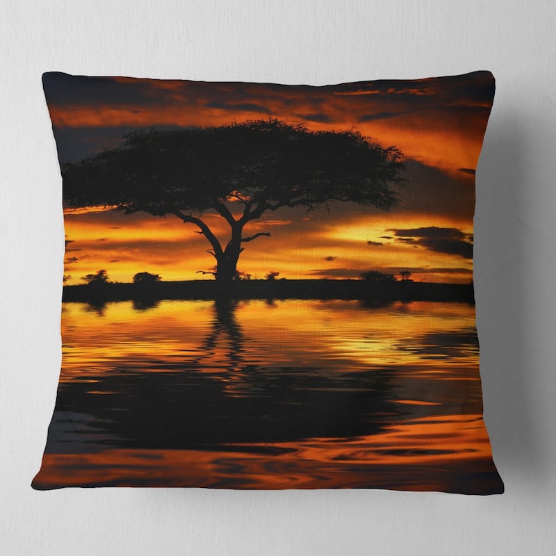 Designart 'Tree Silhouette and Dramatic Sunset' African Landscape Printed Throw Pillow - Square - 26 in. x 26 in. - Large