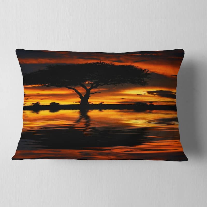 Designart 'Tree Silhouette and Dramatic Sunset' African Landscape Printed Throw Pillow