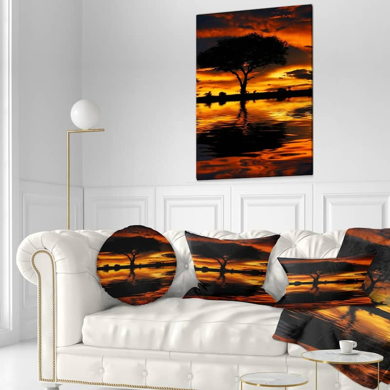 Designart 'Tree Silhouette and Dramatic Sunset' African Landscape Printed Throw Pillow