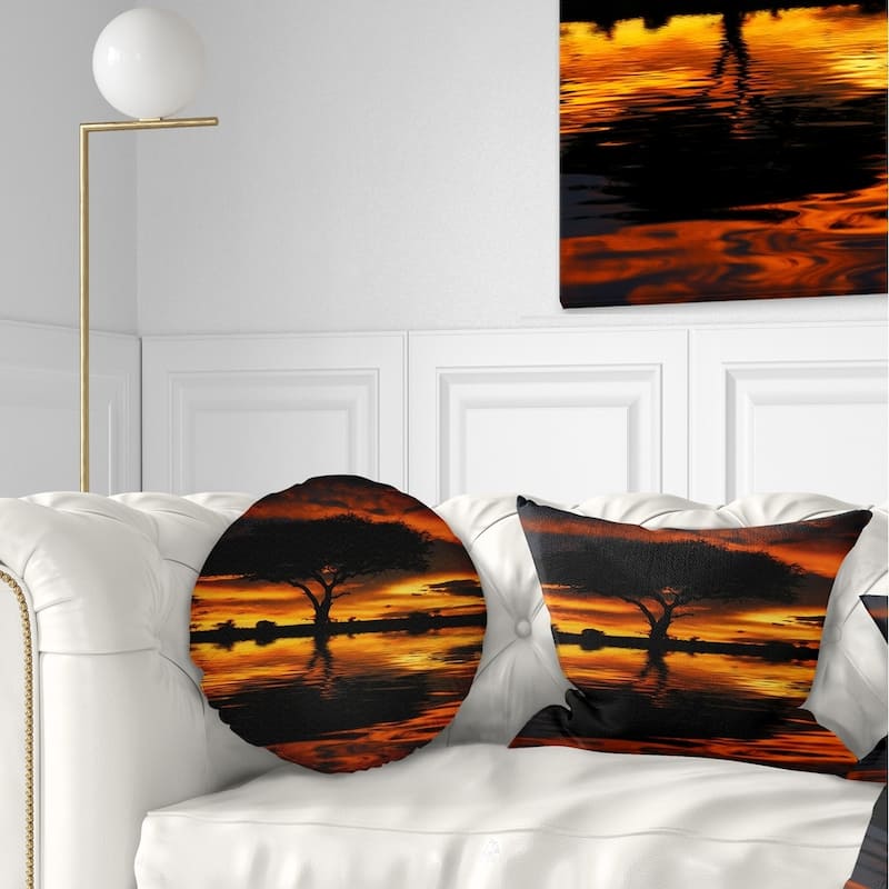 Designart 'Tree Silhouette and Dramatic Sunset' African Landscape Printed Throw Pillow - Rectangle - 12 in. x 20 in. - Medium