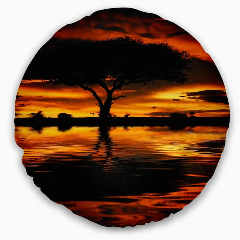 Designart 'Tree Silhouette and Dramatic Sunset' African Landscape Printed Throw Pillow