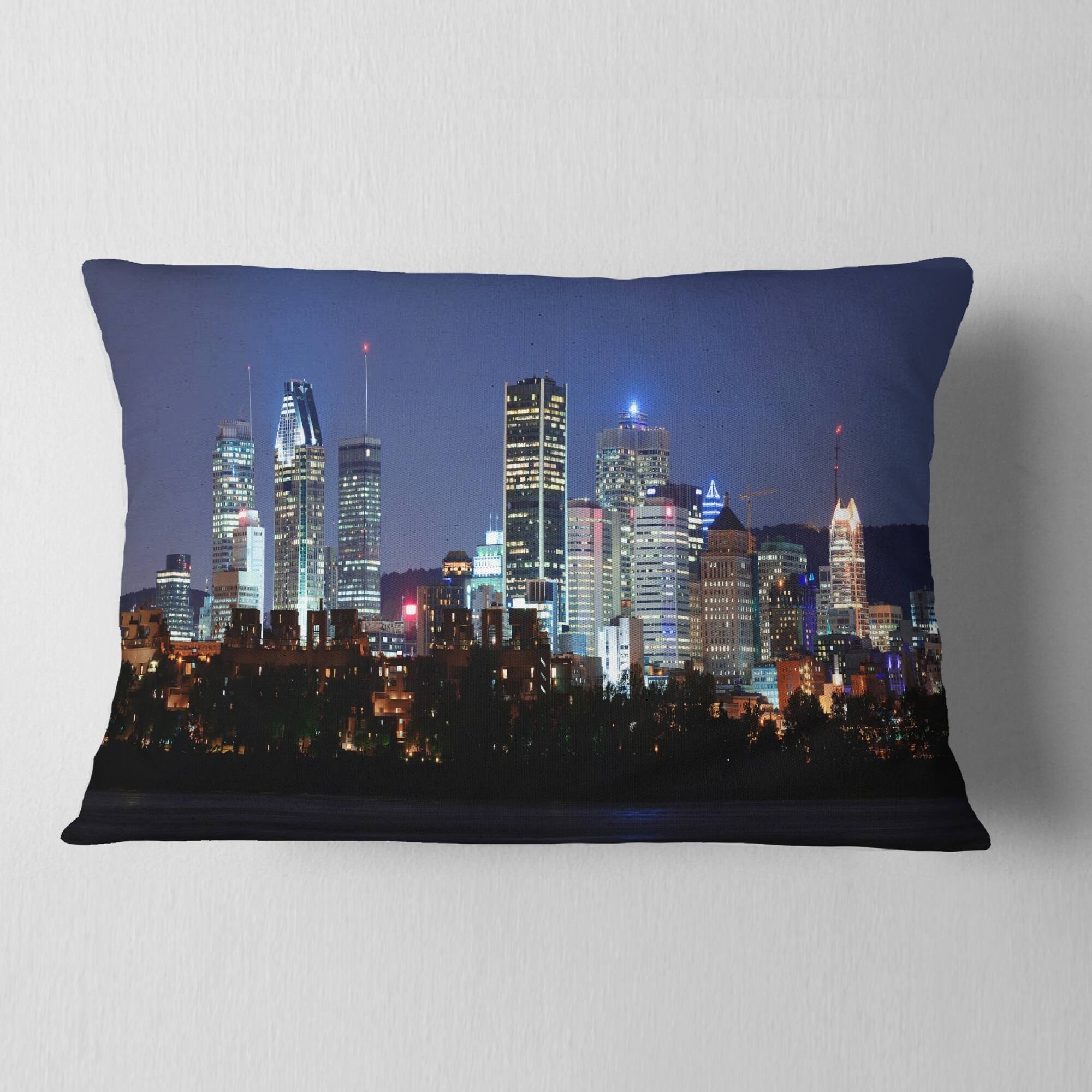 Designart 'Montreal Over River at Dusk' Cityscape Photo Throw Pillow Bed Bath & Beyond 20948652