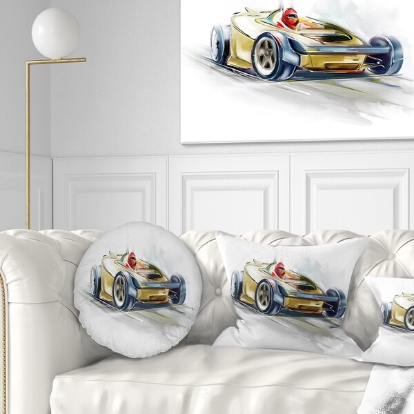 Designart 'Yellow Formula One Car' Digital Art Car Throw Pillow