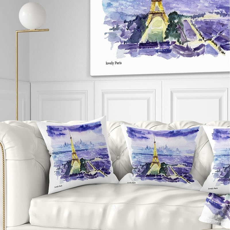 Designart 'Paris Eiffel Toweron Blue Background' Contemporary Throw Pillow - Square - 18 in. x 18 in. - Medium