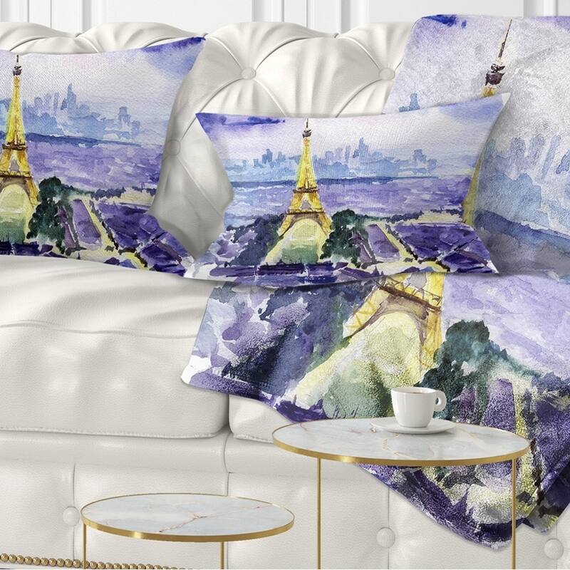Designart 'Paris Eiffel Toweron Blue Background' Contemporary Throw Pillow - Rectangle - 12 in. x 20 in. - Medium