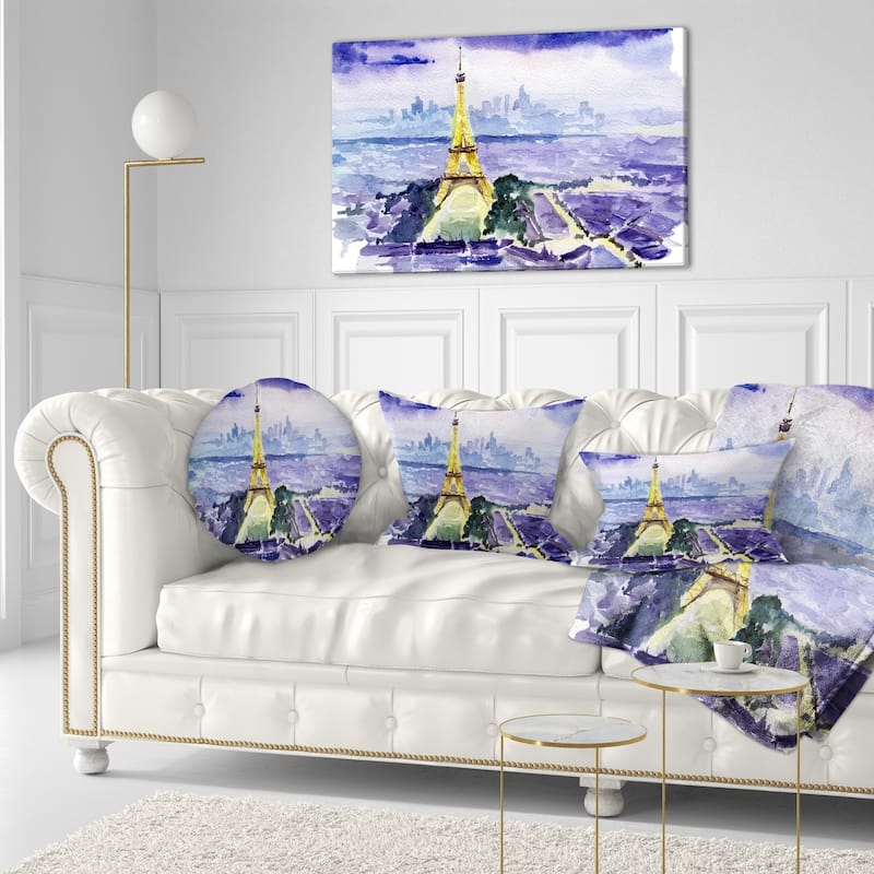 Designart 'Paris Eiffel Toweron Blue Background' Contemporary Throw Pillow