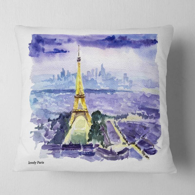 Designart 'Paris Eiffel Toweron Blue Background' Contemporary Throw Pillow