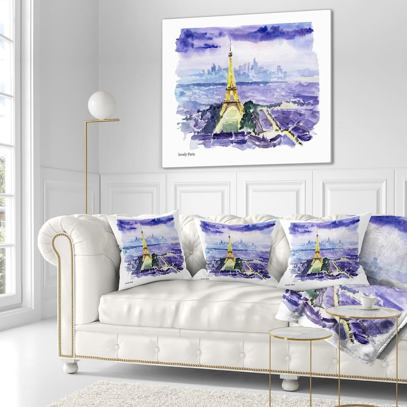 Designart 'Paris Eiffel Toweron Blue Background' Contemporary Throw Pillow