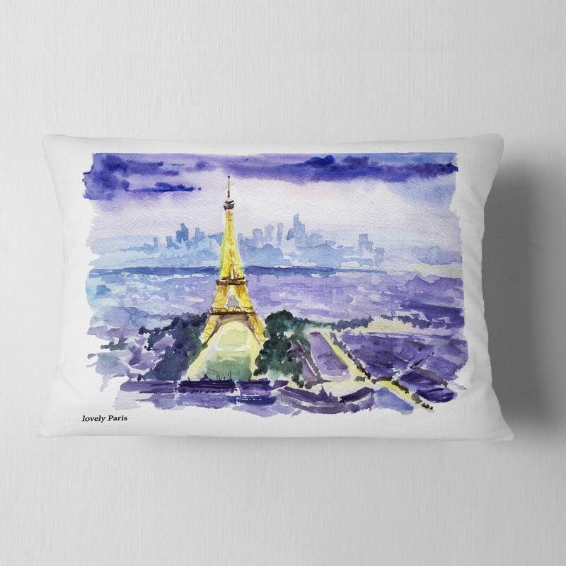 Designart 'Paris Eiffel Toweron Blue Background' Contemporary Throw Pillow