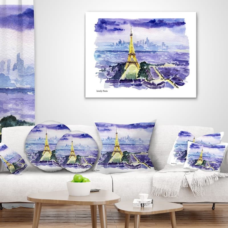 Designart 'Paris Eiffel Toweron Blue Background' Contemporary Throw Pillow