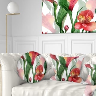 Designart 'Red Floral Pattern White & Red Floral USA Map Throw Pillow