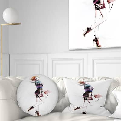 Designart 'Fashionable Young Girl' Abstract Portrait Throw Pillow