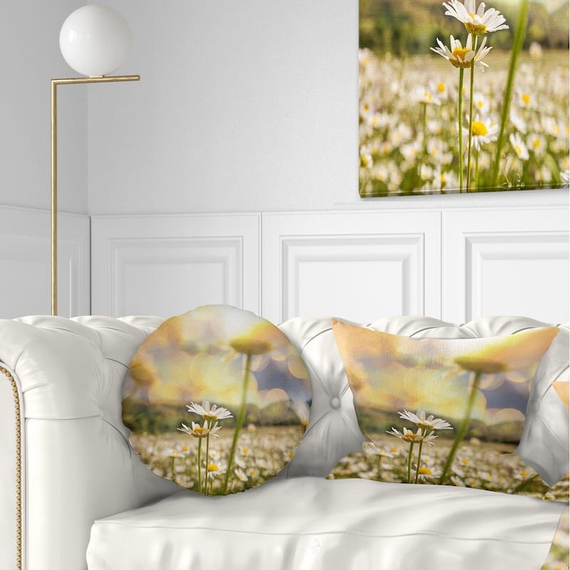 Designart 'Blooming Chamomiles Flowers' Landscape Printed Throw Pillow - Rectangle - 12 in. x 20 in. - Medium