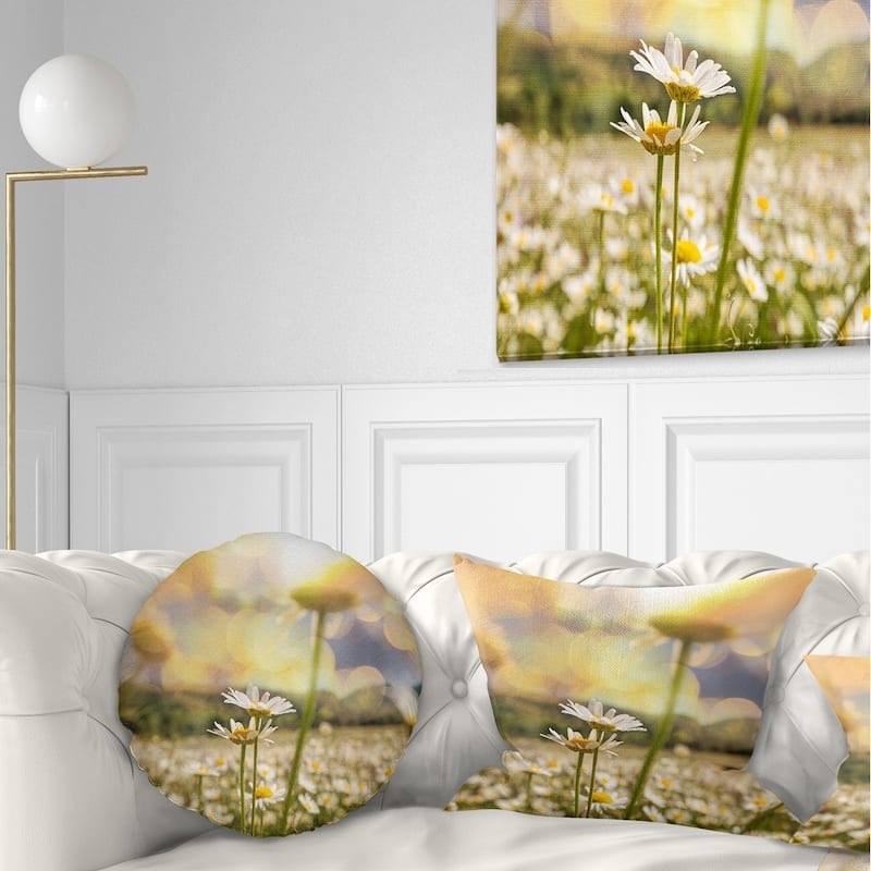 Designart 'Blooming Chamomiles Flowers' Landscape Printed Throw Pillow - Round - 16 inches round - Small