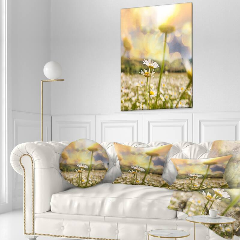 Designart 'Blooming Chamomiles Flowers' Landscape Printed Throw Pillow