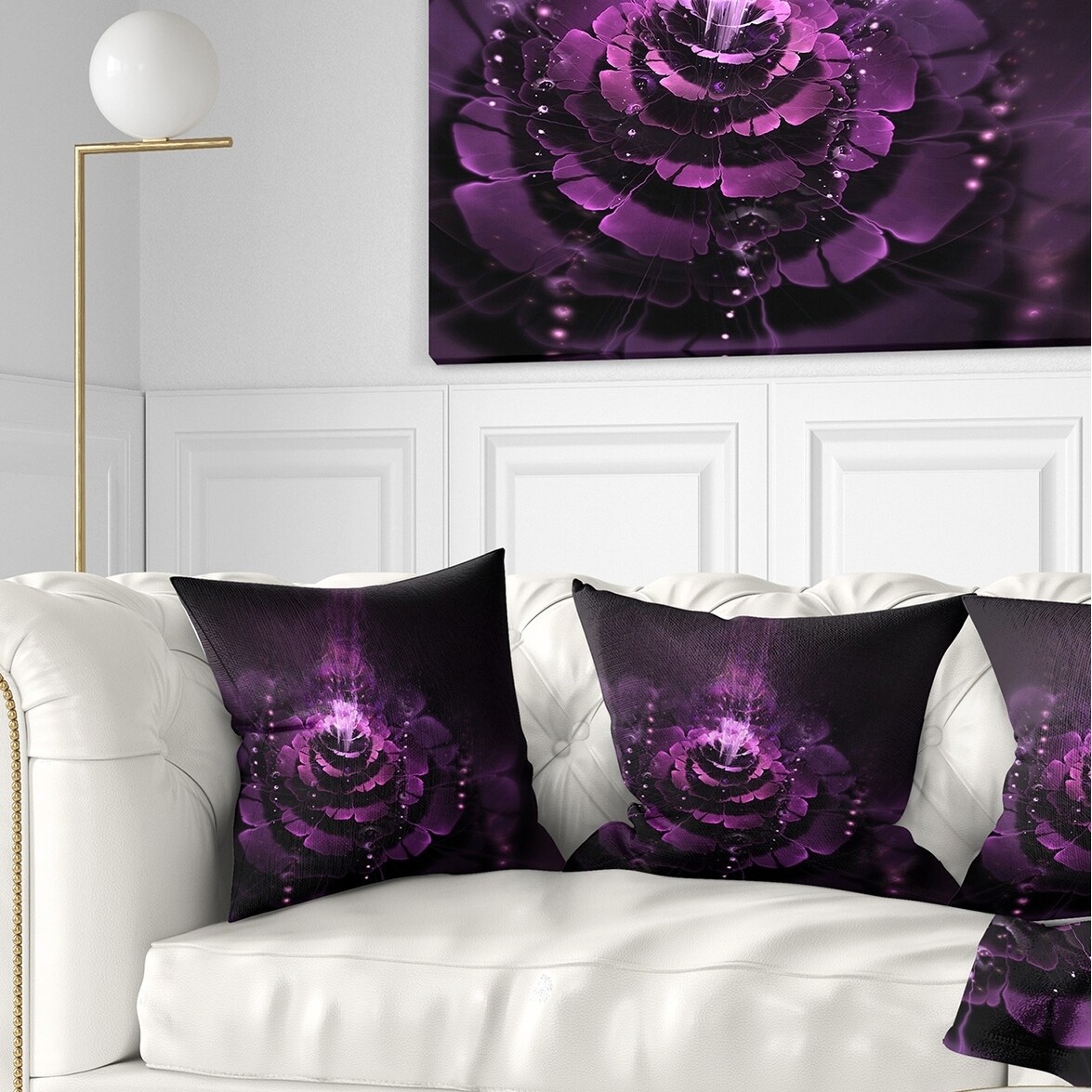 Designart 'Dark Pink Fractal Flower' Abstract Throw Pillow Bed