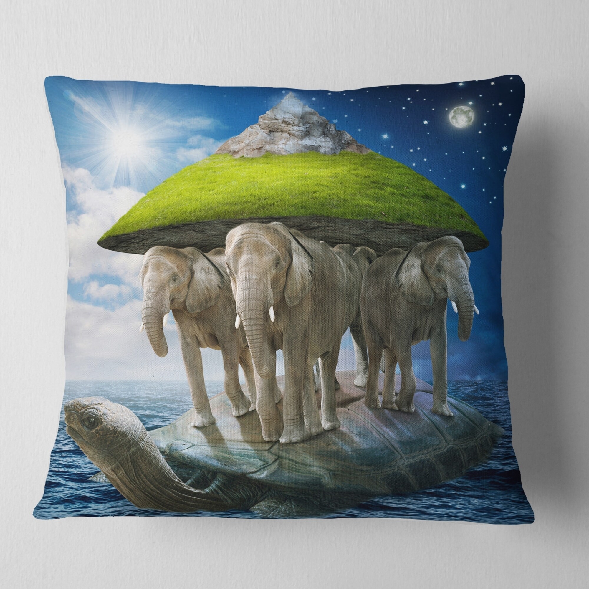 Designart Giant Turtle Carrying Island - Abstract Throw Pillow - 18x18