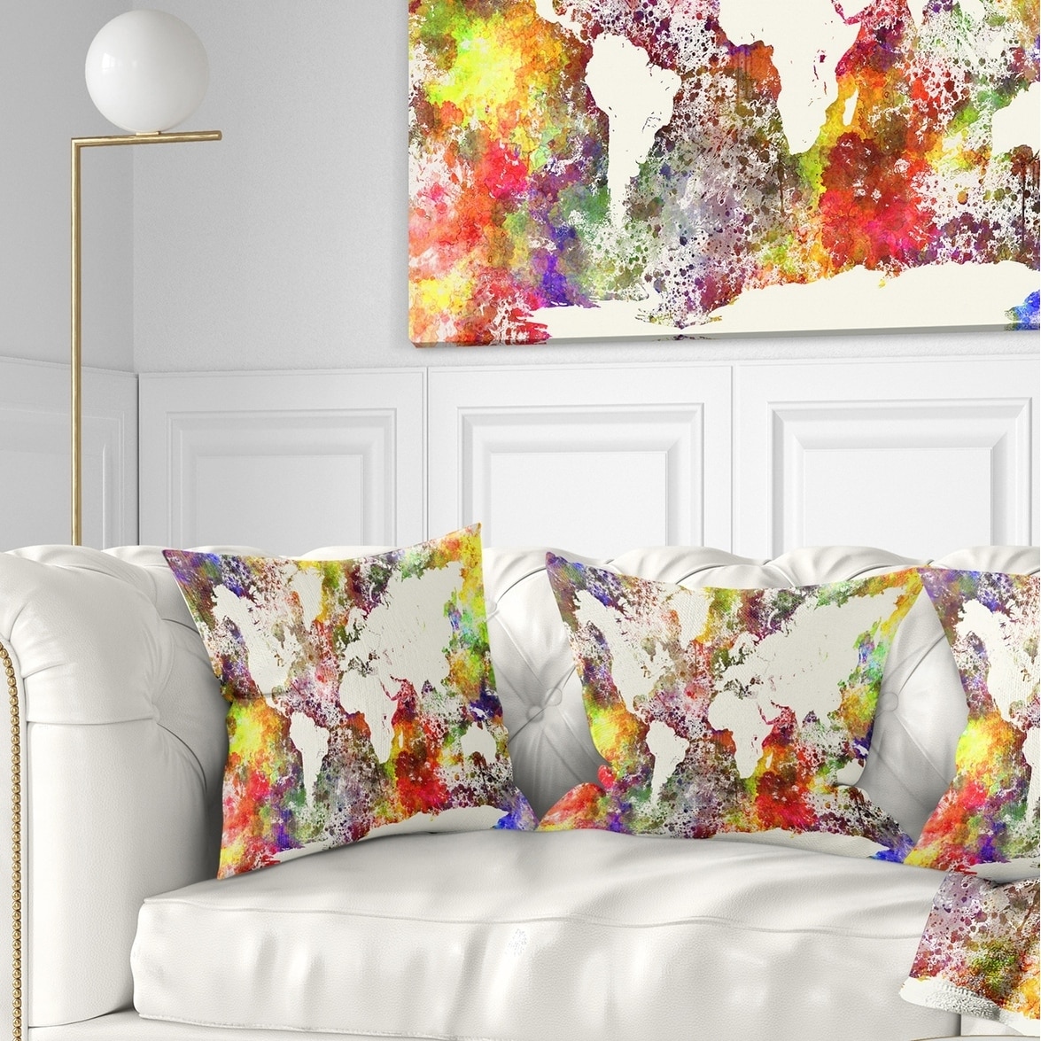 Designart 'World Map in Great Colors' Watercolor Map Throw-image