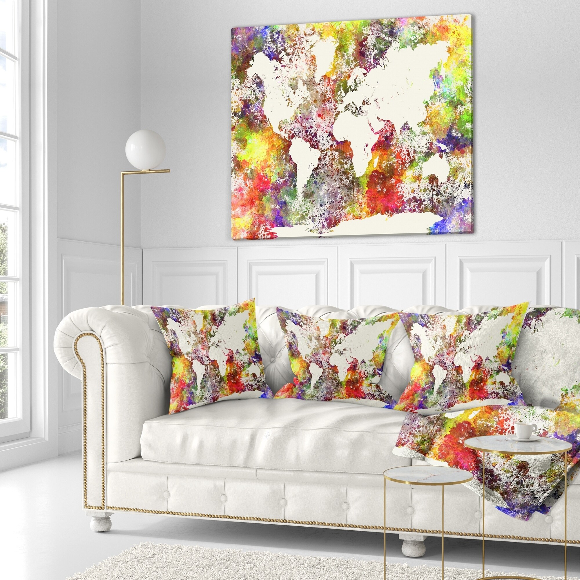 Designart 'World Map in Great Colors' Watercolor Map Throw-image