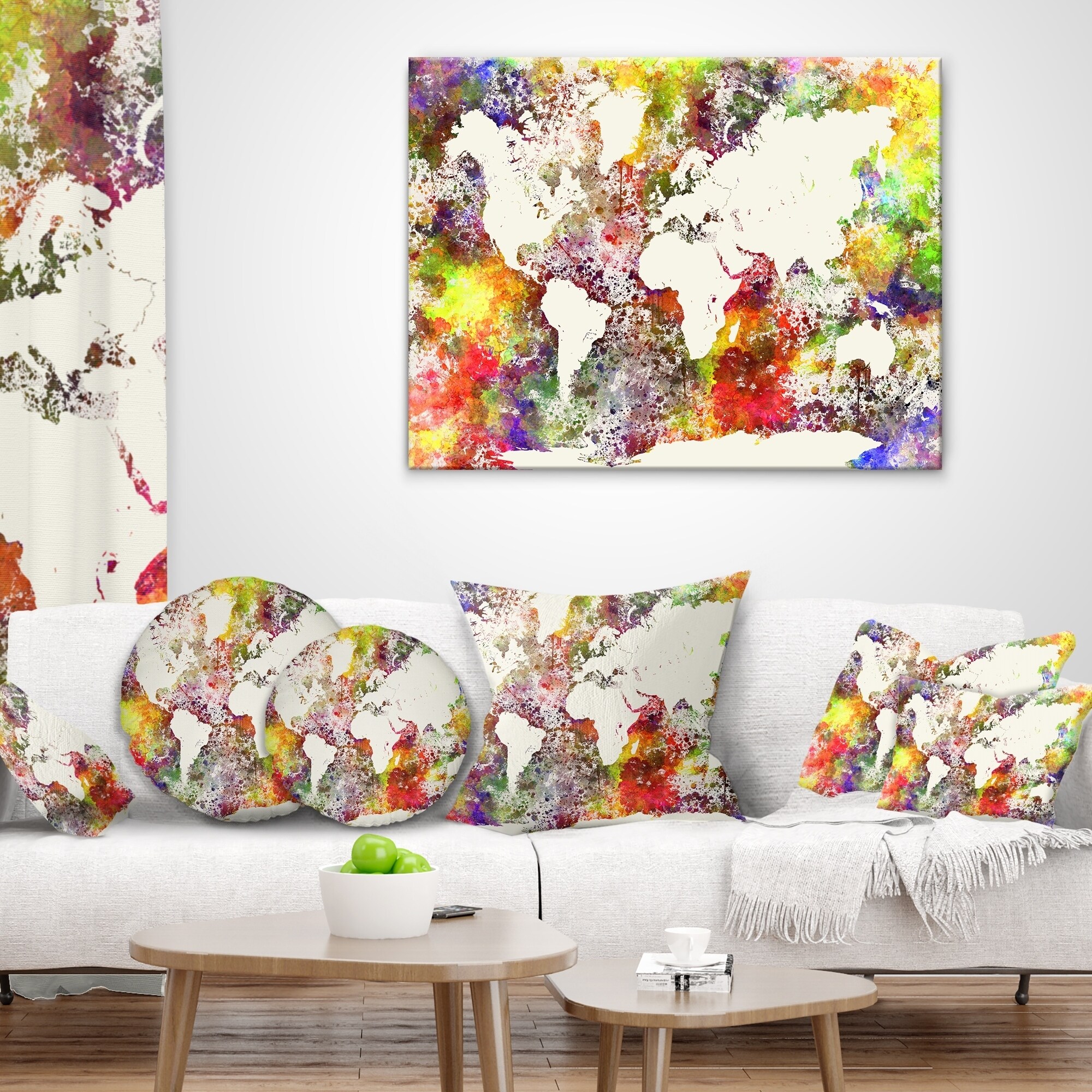 Designart 'World Map in Great Colors' Watercolor Map Throw-image