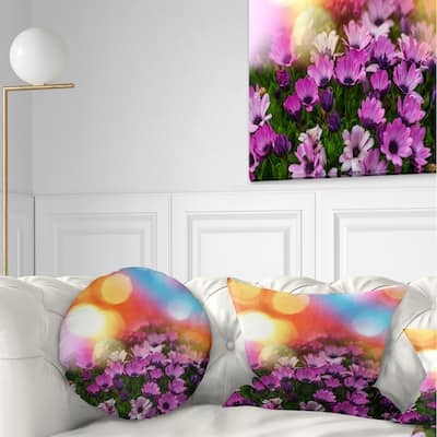 Designart 'Purple Flowers on Colorful Background' Flower Throw Pillow
