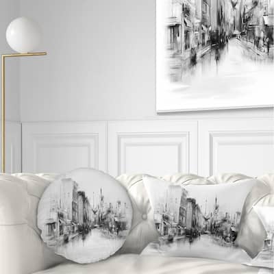 Designart 'Black and White City' Cityscape Throw Pillow